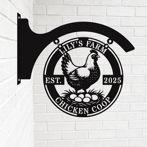 Dyoart Personalized Hanging Chicken Coop Signs, Funny Chicken Decor, Custom Metal Signs for Outdoors, Farmhouse Wall Decor for Hen House Farm Yard Fence Backyard, Chicken Lovers Gift Color09