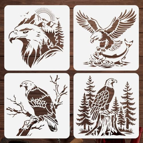 Doodlream 4 Stück Adler Schablonen Zum Malen 30 x 30 cm Wiederverwendbare Tierkunst Schablone DIY Zeichenvorlagen für Holz Wände Stoff Glas Leinwand Und Papier