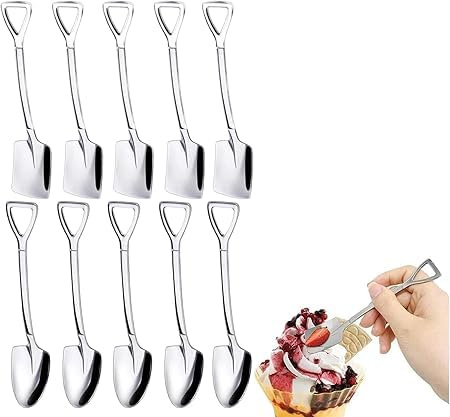 10 Pcs Silver Superior Dessert Spoon Set, 4.8 Shovel Shape Stainless Steel Spoons, Ice Cream Fruit Spoon for Home, Kitchen or Restaurant Dessert Spoons