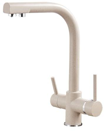 ISCBAFYX Rubinetti per lavello da Cucina Miscelatore Cascata Rubinetto da Cucina a 3 Vie in Ottone Girevole a 360 ° 2 Maniglie Miscelatore da Cucina a Tre Vie - Nero, Colore Farina d'avena