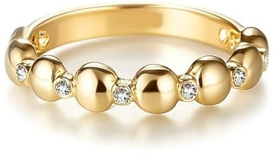 Freundschaftsringe Freundinnen, Fingerring Damen Set mit Perlen und Diamanten 14K Gelbgold Größe 60 (19.1)