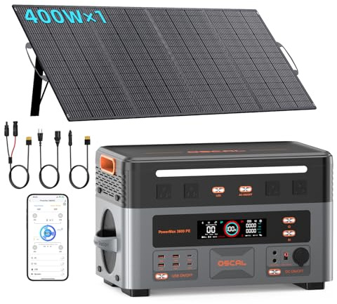 POWERMAX 3600PE Tragbare Powerstation 3600W/2016Wh mit 1x400W Solarpanel | LiFePO4 Akku, Solargenerator, App & UPS, 14 Anschlüsse, Für Camping, Wohnmobile, Notstrom