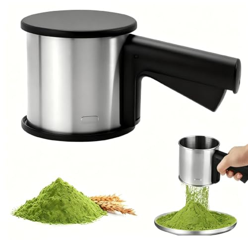 Bcuuozeeing Pudersockerströare, mjölsil rostfritt stål, en hand mjölsil med handtag fin sil med golvskydd för mjöl, socker, kanel, kryddpulver, kakao och bakingredienser (2 lock)