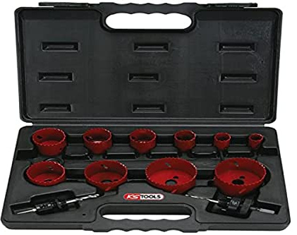 KS Tools - 129.5545 - Coffret de 10 Scies Cloches Ø19-67mm - Scie cloche idéale pour les métaux durs - Coffret embout visseuse 12 Pièces - Charnières haute résistance - Coffret robuste - HSS bi-métal