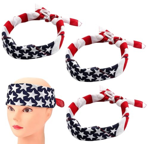 3PCS Amerikanische Flagge Sterne Streifen Turban verdrehte Kopf Wrap Schal Haar Band Headwear Headpiece Kerchief Halstuch Cowboy Bandanas Quadratische Schals