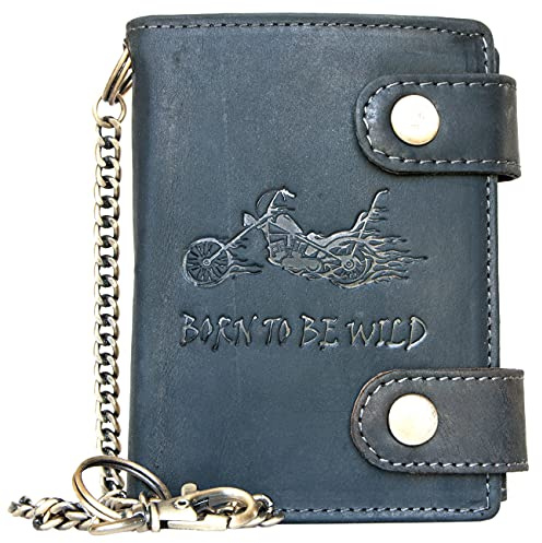 Born to be wild Billetera Gris Estilo Motero de Cuero con Cadena de Metal con Moto