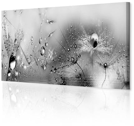 decomonkey Wandbilder Pusteblume 135x45 cm 1 Teilig Leinwandbilder Wanddeko | Strukturleinwand, Holzkeilrahmen, Bild auf Leinwand, Kunstdruck, Wohnzimmer, Wanddekoration, Blumen, Abstrakt, schwarz-weiß