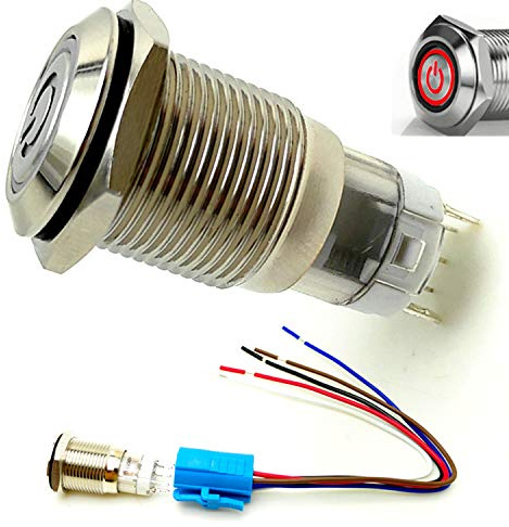 YIYIDA Autohupenknopfschalter momentanen 12V LED selbstsichernden rastenden Druckknopfschalter, Startknopfschalter ON/OFF Auto Power Druckknopfschalter 16mm Metall Kippschalter