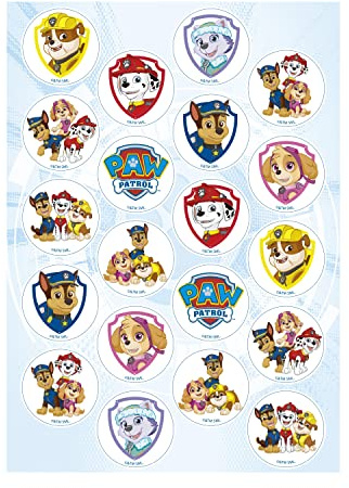 dekora - 16 essbare Mini-Scheiben der Paw Patrol zum Dekorieren von Kinderfesten | Zum Dekorieren von Kuchen, Cake Pops, Cupcakes, Muffins und Gebäck, passende Motividee für Kindergeburtstag und Party