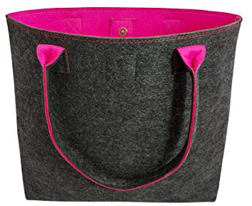Tebewo Shopping-Bag aus Filz, große verschließbare Einkaufs-Tasche mit Henkel, Einkaufskorb, Handtasche groß, Schultertasche, vielseitige Tragetasche, Farbe grau (grau/Magenta)