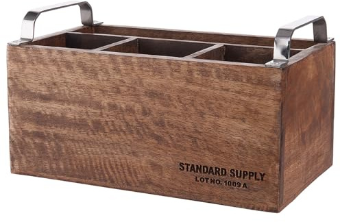 BUTLERS Besteckträger 14 x 24 cm Mangoholz - STANDARD SUPPLY - Küche | Farbe Braun - Küchenutensilienhalter für Servietten & Utensilien - Organizer zur Ordnung - Praktischer Griff