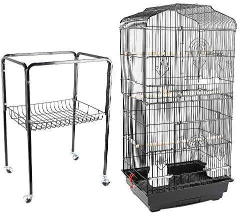 Vogelvoliere tragbar mit 4 Rollen, Wellensittichkäfig mit abnehmbarer Halterung und Treppe, Schaffen Sie mehr Spaß für Ihren Vogel, Vogelkäfig für Wellensittiche
