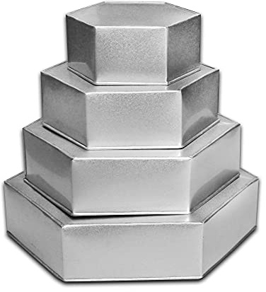 Global Outlet Ltd Hexagon Shape, Cake tins, 6,8,10, 12, Pack of 4 for Baking and Birthday, Wedding Anniversary & Parties, Metallic Novelty Cake molds