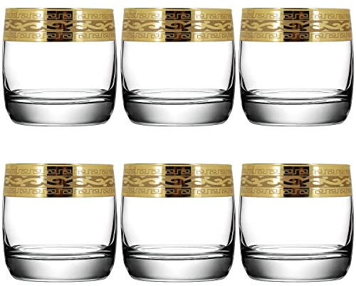 Lot de 6 verres à whisky avec bord doré pour homme ou femme, coffret cadeau pour papa, grand-père, fond rond, design moderne – 250 ml (Classic Style FBA)
