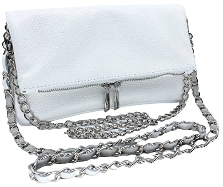 ALEXANDER MILANO Sac à bandoulière pour femme avec double chaîne en cuir fabriqué en Italie avec poche intérieure et dos Crossbody décontracté pour voyage, blanc, 27.5 x 3 x 15.5 cm