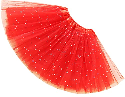 Ugitopi Damen Erwachsene Glitzernder Elastischer 4-lagiger Tüll Tutu Rock