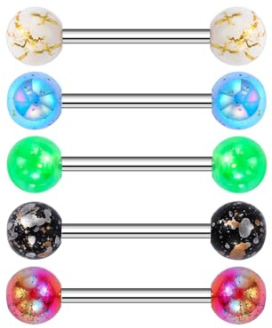 CM Crareesi Mania Barres de Langue Acryliques 5PCS Barres de Langue en Acrylique Souple 14G Anneaux de Langue pour Filles et Femmes Bijoux de Piercing de Langue, 18 millimeters, Plastique