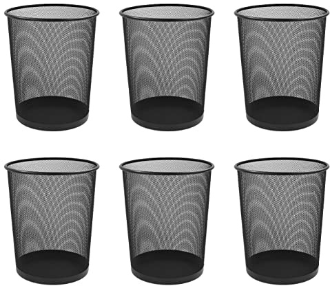 Osco Black Wiremesh Waste Bin 6 Pack, Round Mesh Trash Can, Lightweight Sturdy Circular Bin, Corrosion Scratch-Resistant Metal, Office Home Bathroom Rubbish Paper Basket, H35 x Ø27.5 cm