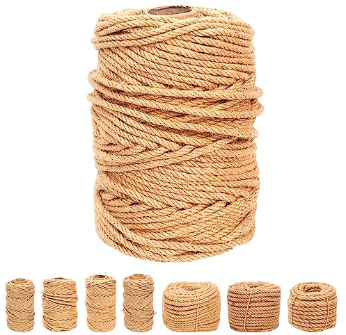 Swpeet 5mm x 328 Feet Jute Twine Braided Natural Jute Rope, Long Twine String Wrapping Packing Gardening Crochet Perfect Arts Crafts Gift Twine Christmas Twine for Craft Projects, Wrapping, Packing