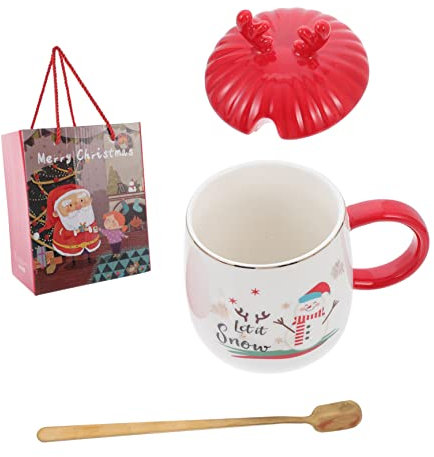 Parliky 1 Satz Weihnachtsbecher Geschenkbox Getränkebecher Mit Löffel Wasserbecher Mit Deckel Frohe Weihnachten Tasse Cartoon-trinkbecher Geweihbecher Keramik Reise-becher Liebhaber Milch