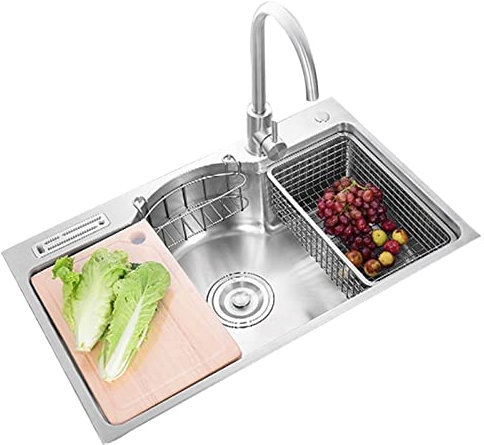 Spüle, Edelstahlspüle, Küchenspüle, Einzelspüle, Küchenspüle, multifunktionales Einbauwaschbecken mit Wasserhahn, einfache Reinigung (Farbe: Silber, Größe: 78 x 48 x 22 cm)