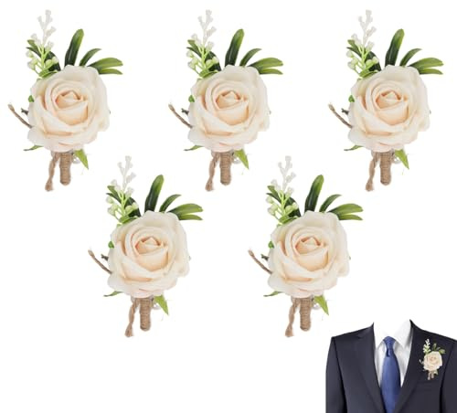 5Pcs Rose Wedding Boutonniere,Rose Ladies Men's Buttonhole Corsage 5.1x3.1inch Buttonhole Corsage Wedding Boutonniere Pin for Ceremony Anniversary