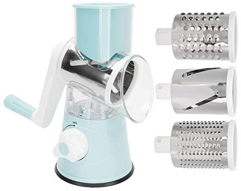Tiiyee Rotary Cheese Grater, Blade Shredder Suction Vegetable Chopper Handheld Slicer Drum Blades Carrot Kitchen Strong Base Mandoline Dishwasher Safe Super Vacuum Faster and Cutting Ideal Speed