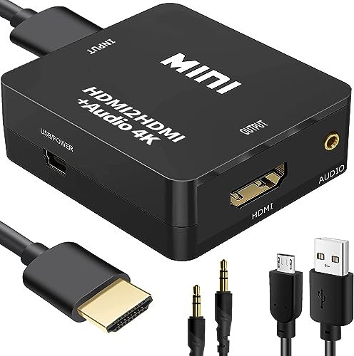 JUEJUEZI HDMI Audio Extractor, 4K HDMI to HDMI Splitter 3.5mm AUX Audio 1080P, Compatable for TV, PC, PS3/4/5, Player, Projector, Sound System, Xbox, Switch, with USB Charge Cable