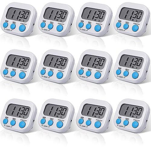 Weewooday 12 Pcs Digital Kitchen Magnetic Timer Bulk Classroom Count up Countdown Timer Large Digits Egg Loud Alarm Cute Desk Stopwatch for Teacher Kids Cooking Office(White,Stylish Style)