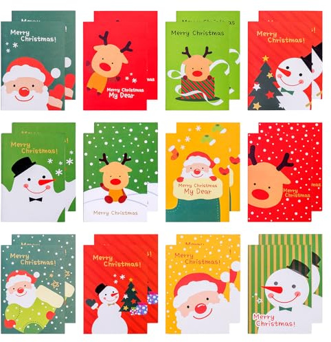 Giugio 24 Stück Notizbuch Weihnachten Klein, Mini Notizblöcke Weihnachten Kinder, Weihnachtsmann, Schneemann, Rentier Muster Notizbuch Große Strumpf Party Beutetasche Füllstoffe für Mädchen Jungen(A)