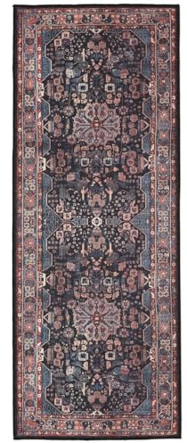 RugVista Galaxy Oriental Teppich, 80 x 200 cm, Blau/Schwarz | Orientalische, Rechteckig, Mittlerer Stapel, Maschinenwäsche, Oeko-Tex 100, Wohnzimmer, Schlafzimmer, Küche, Diele
