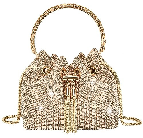 TOPALL Clutch Glitzer Damen,Silber Abendtasche,Handtasche Diamant Tasche Schultertasche Silber mit Reißverschluss, Strasssteine Clutches Brieftaschen Umhängetasche für Party Freizeit Date(B-Gold)