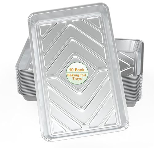 Maxxcore 10-Pack Disposable Aluminum Foil Baking Trays - Food Storage Catering Aluminum Foil Tray - Containers for Meal Prep, Cooking, Baking, Roasting, BBQ, Freezer Storage - 32cm x 20cm x 3.3cm
