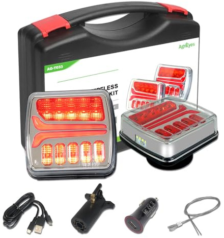 Agrieyes Kabellose Anhänger Beleuchtung Akku, LED Rückleuchten Anhänger | Magnet, mit 7 Poliger Stecker Sender, Rücklicht Anhängerbeleuchtung Heckleuchten für Anhänger Traktor PKW