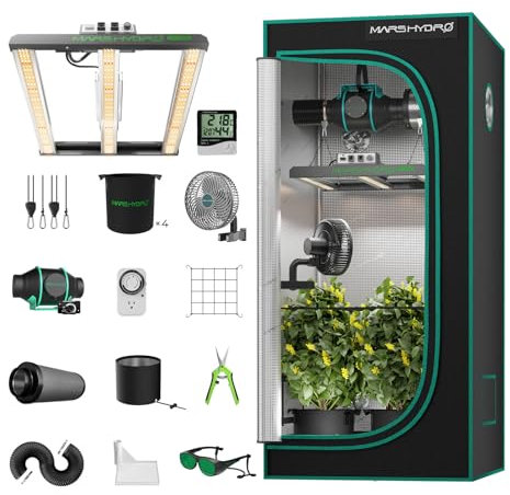 Mars Hydro FC1500 - Kit completo de carpa de cultivo inteligente para Samsung (mando a distancia) - Lámpara LED regulable - 80 x 80 x 160 cm - 1680D - Alta reflectividad Mylar - Kit completo