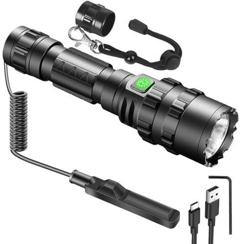 NAKCNM LED Taschenlampe Wiederaufladbar, Superhelle Taschenlampe mit kabelgebundenem Druckschalter, Lange Akkulaufzeit, 5000 Lumen Leistungsstarke Handlampe, 5 Modi Wasserdicht Hochbetrieben für