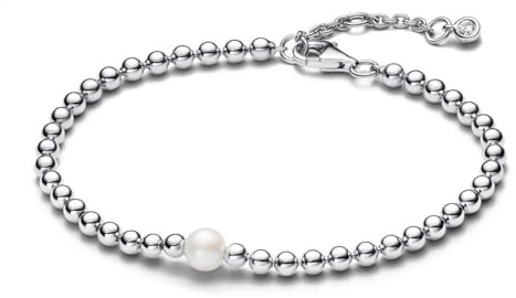 Pandora Timeless Perlen-Armband, Sterlingsilber, mit weißer, behandelter Süßwasserzuchtperle und klarem Cubic Zirkonia