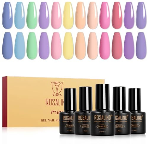 ROSALIND UV Nagellack Pastell, 12 Farben Blau Grün Lila Rosa Gelb Nude Gel-Nagellack Pastell Macaron, Soak Off UV Gel Nail Polish Set Frühling Sommer Farbgel für Gelnägel Maniküre Geschenkset