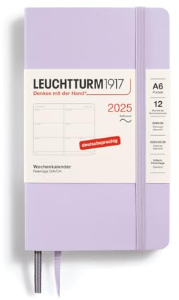 LEUCHTTURM1917 370572 Wochenkalender Pocket (A6) 2025, Softcover, Lilac, Deutsch