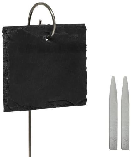 Woodside Slate Plant & Flower Labels with Metal Rod Stands + Chalk, Garden/Garden Centre/Plant Stall Display Labels, Pack of 10