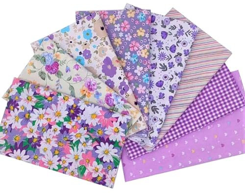 8 Stück/Set 50 x 50 cm Patchwork Stoffe Paket aus aus 100% Baumwolle Stoffbündel Nähen Stoffreste Baumwollstoff meterware Stoffpaket Quilten Stoff DIY Basteln Handgefertigt Baumwolltuch Lila Serie