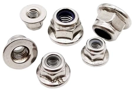 2/5/10 Stück M3 M4 M5 M6 M8 M10 M12 Schwarzer Kohlenstoff 304 A2 Edelstahl Sechskantflansch Nyloneinsatz Kontermutter Selbstsichernde Nylock-Kontermutter(304 stainless steel,M6 10pcs)