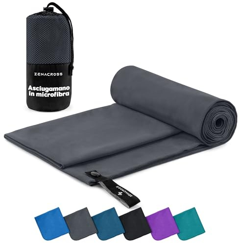 ZENACROSS - Mikrofaser Handtuch 70x140cm - M - Sporthandtuch | Schnelltrocknend · Gym · Mikrofaser Handtücher · Mit Transportbeutel · Fitness · Schwimmbad · Camping · Outdoor · Dunkelgrau