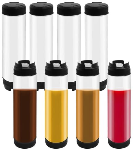 8-Pack 480 ml (16oz) Squeeze Bottles Bulk, Reusable Plastic Sauce Bottles Dispensing Bottle, Large Squeeze Containers Bottle for Ketchup, Mustard, Hot Sauce, BBQ, Sauces