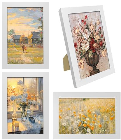 Xpieoyrm 6 Zoll Weiß Bilderrahmen 10x15 cm, 4 Pack Fotorahmen Holzrahmen mit Bruchsicherem Acrylglas, Moderner eckiger MDF Holzbilderrahmen, Posterrahmen Collage Wanddeko, für Fotos, Bilder, Collage