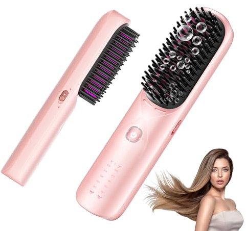 Cordless Hair Straightener Brush - Portable Hair Comb for Travel - 35s Fast Heating - 300 Million Negative Ions for Frizz-Free Shine Touch Up On-The-Go, Gift for Women,10000mAh