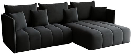 KP-Meble - Ecksofa mit Schlaffunktion - Gona - Schlafsofa 245 x 180 cm - Elegant, langlebig, freistehend - Automatisch für einfaches Ausklappen - 246x188x93cm - Monolith 97 (Graphit)