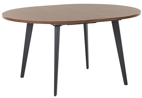 Beliani Ausziehbarer Esstisch MDF dunkler Holzfarbton mit schwarzen Metallbeinen Bovina
