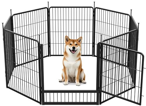 SunsGrove Dog Playpen Outdoor with Wider Door for Small and Medium Dogs, Free and Safe Play Dog Fence Indoor, Black (32 inch, 8 Panels)