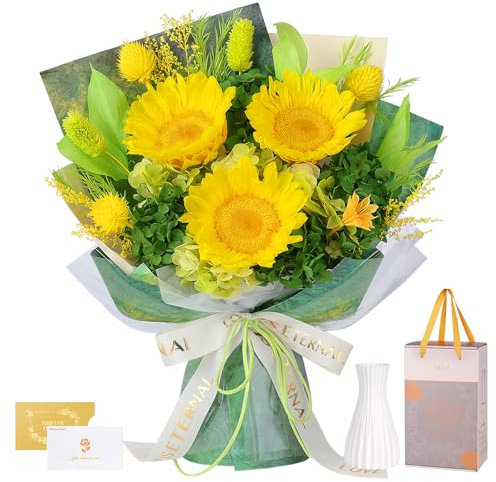 Preserved Sunflower Bouquet - Forever Flowers for Delivery, Long-Lasting Flower with Gift Box, Eternal flowers Bouquet, Mothers Day Gifts for Mom Grandma Wife, Anniversary Birthday Gifts for Women